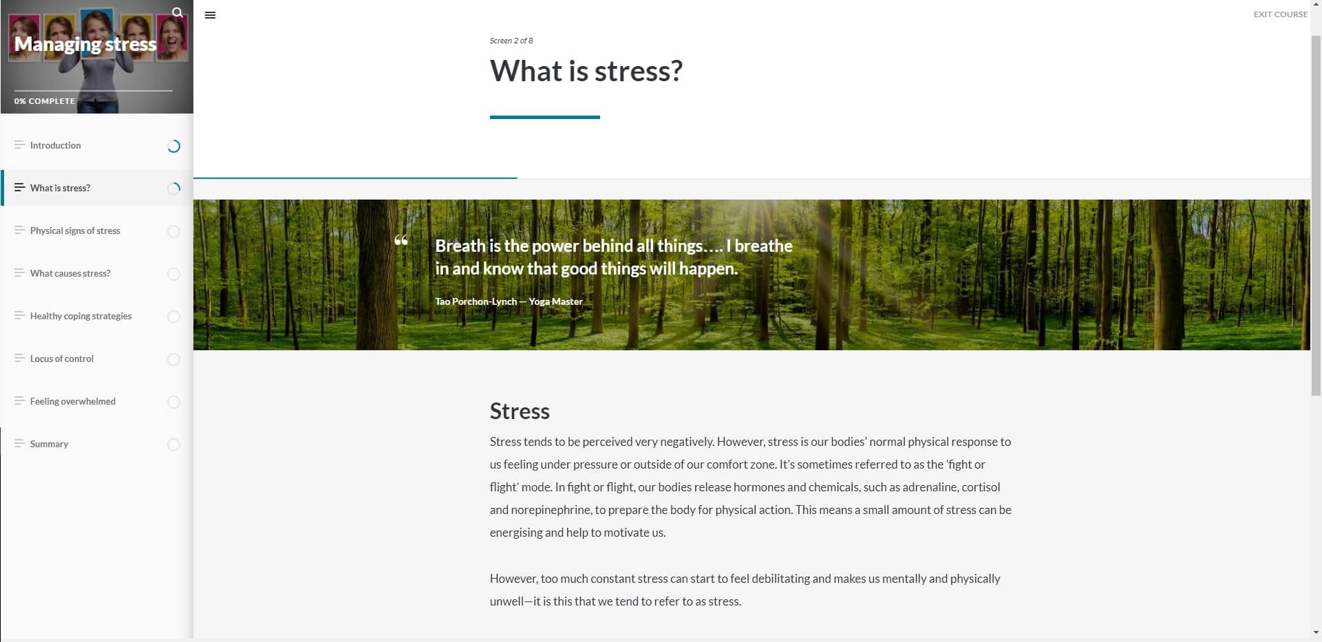 screenshot of interactive from Online learning unit- Interactive body text