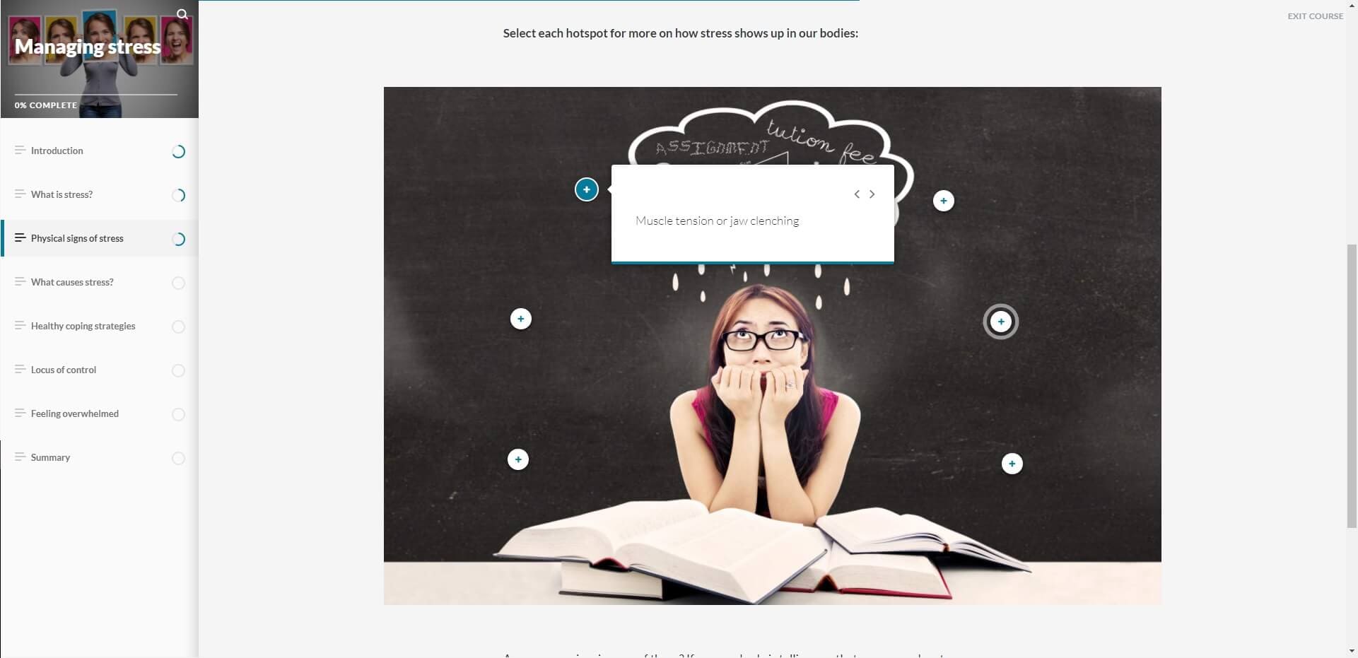 screenshot of interactive from Online learning unit- Interactive hotspot